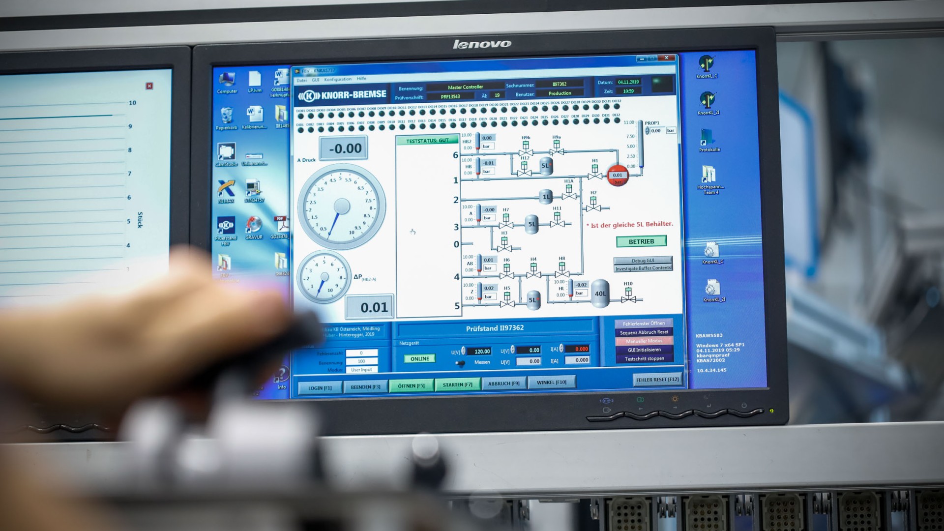 Control panel displaying testing data and metrics