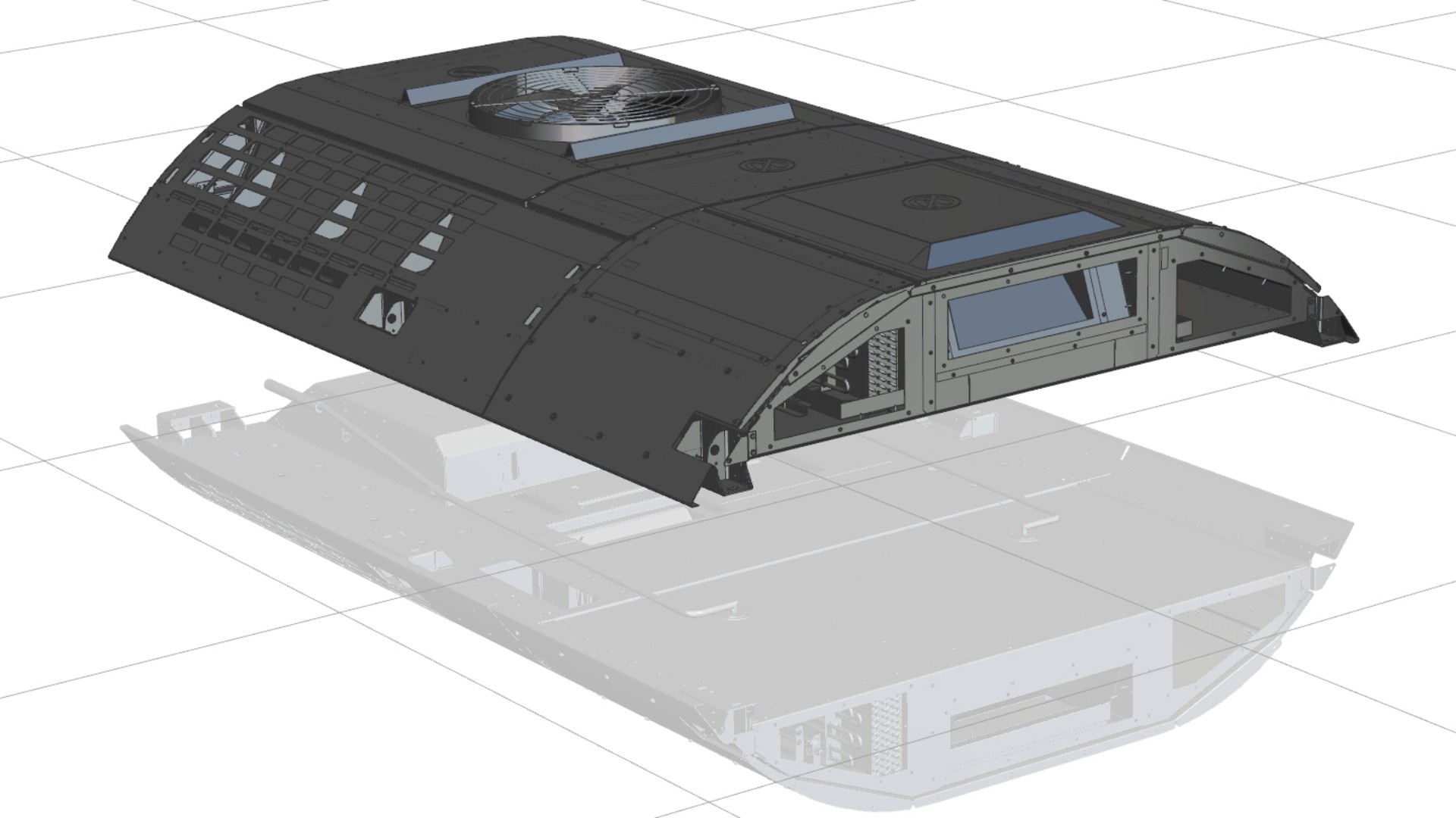 Detailed 3D model of vehicle roof component.