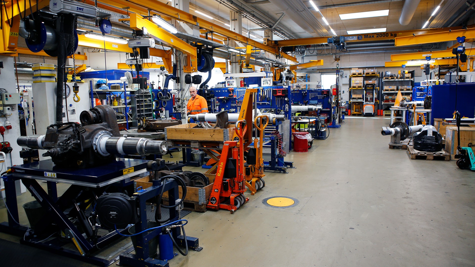 Manufacturing workshop with equipment and tools.