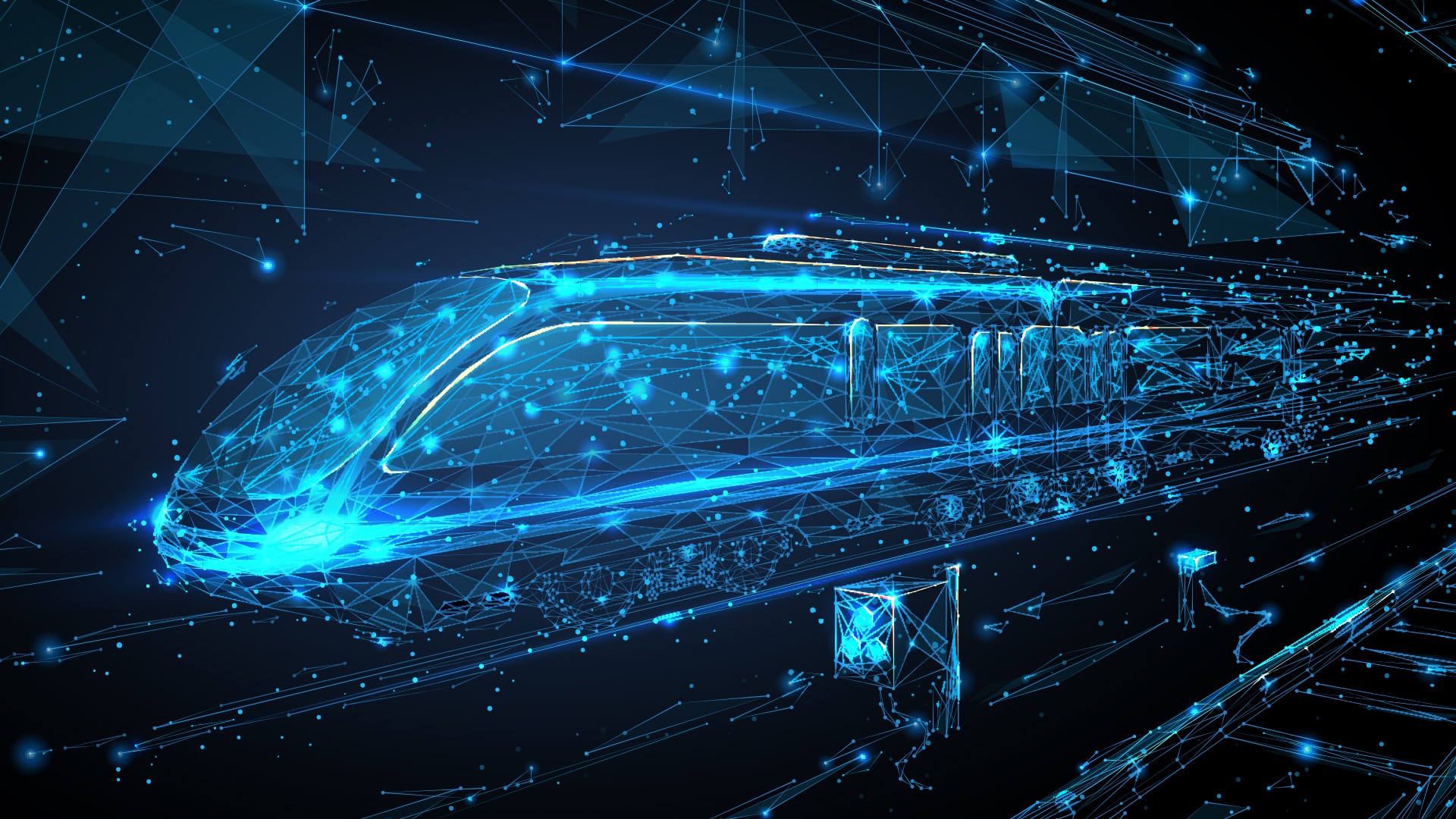 Digital representation of a futuristic high-speed train.