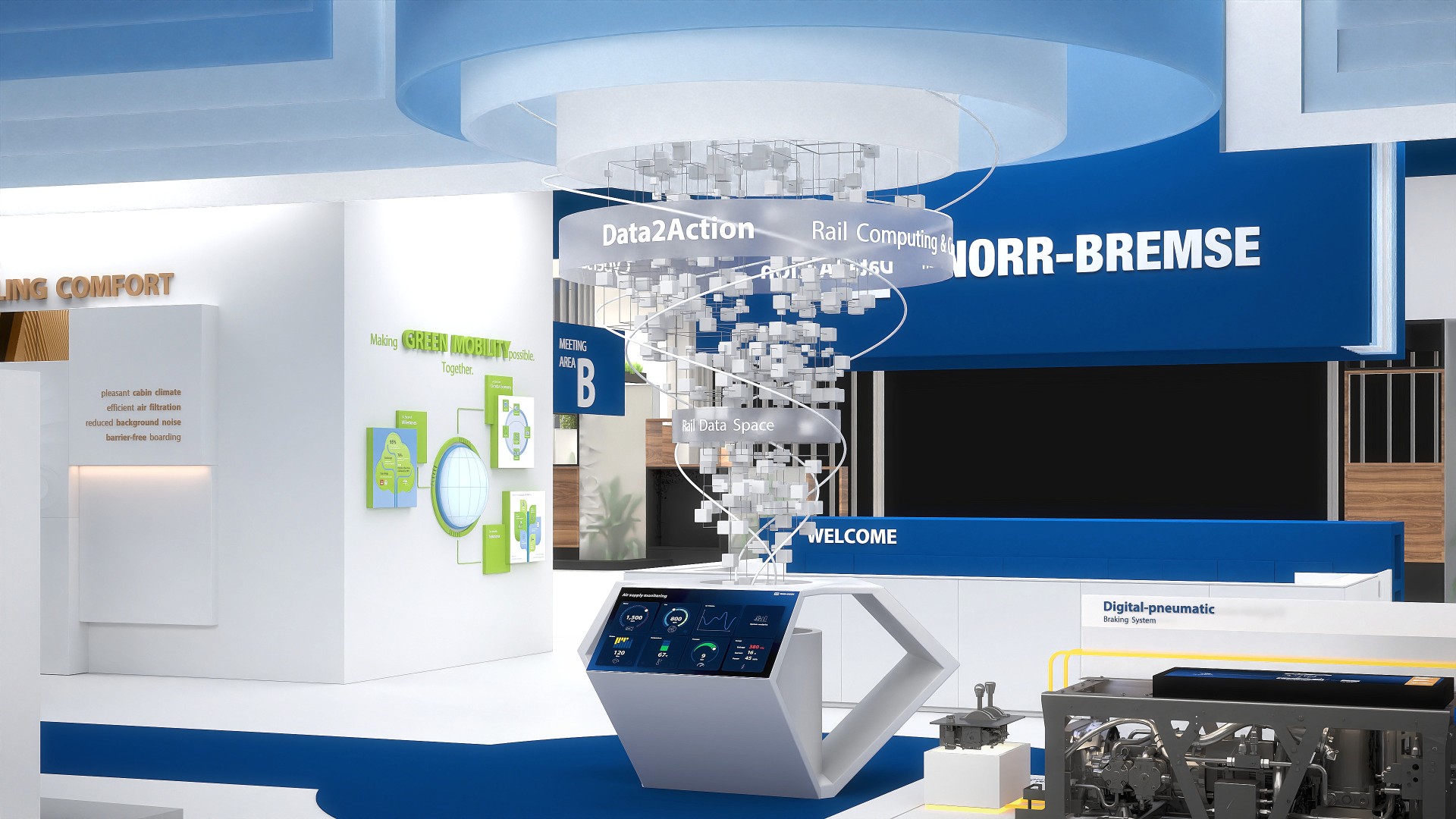 Knorr-Bremse booth showcasing innovative rail technology displays