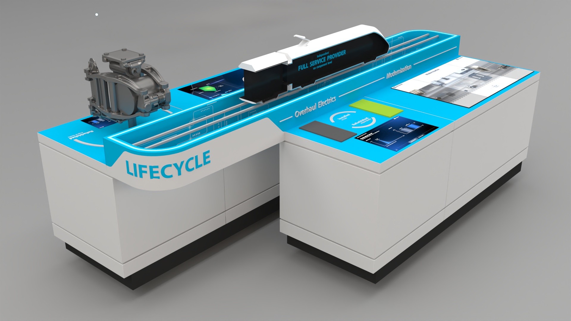Showcase of lifecycle technology and services display.