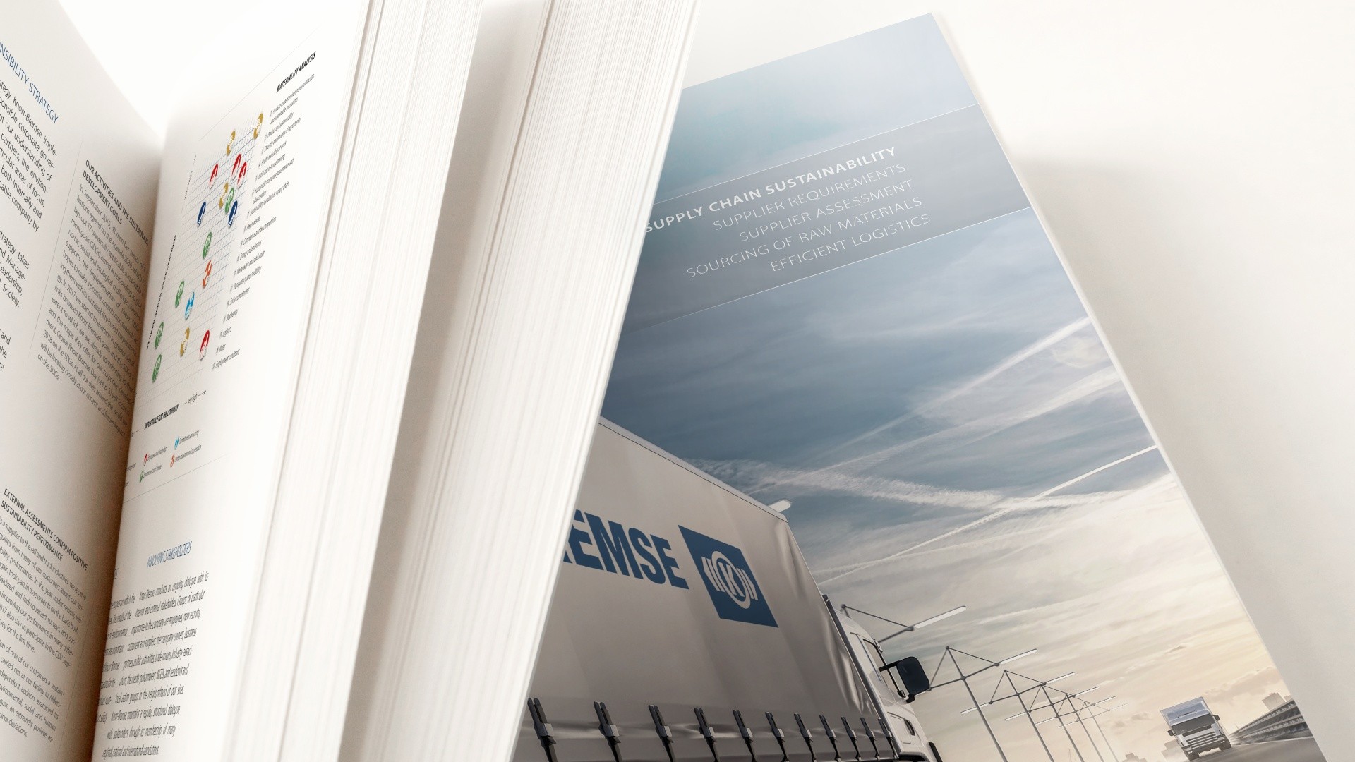 Supply chain sustainability report with logistics graphics