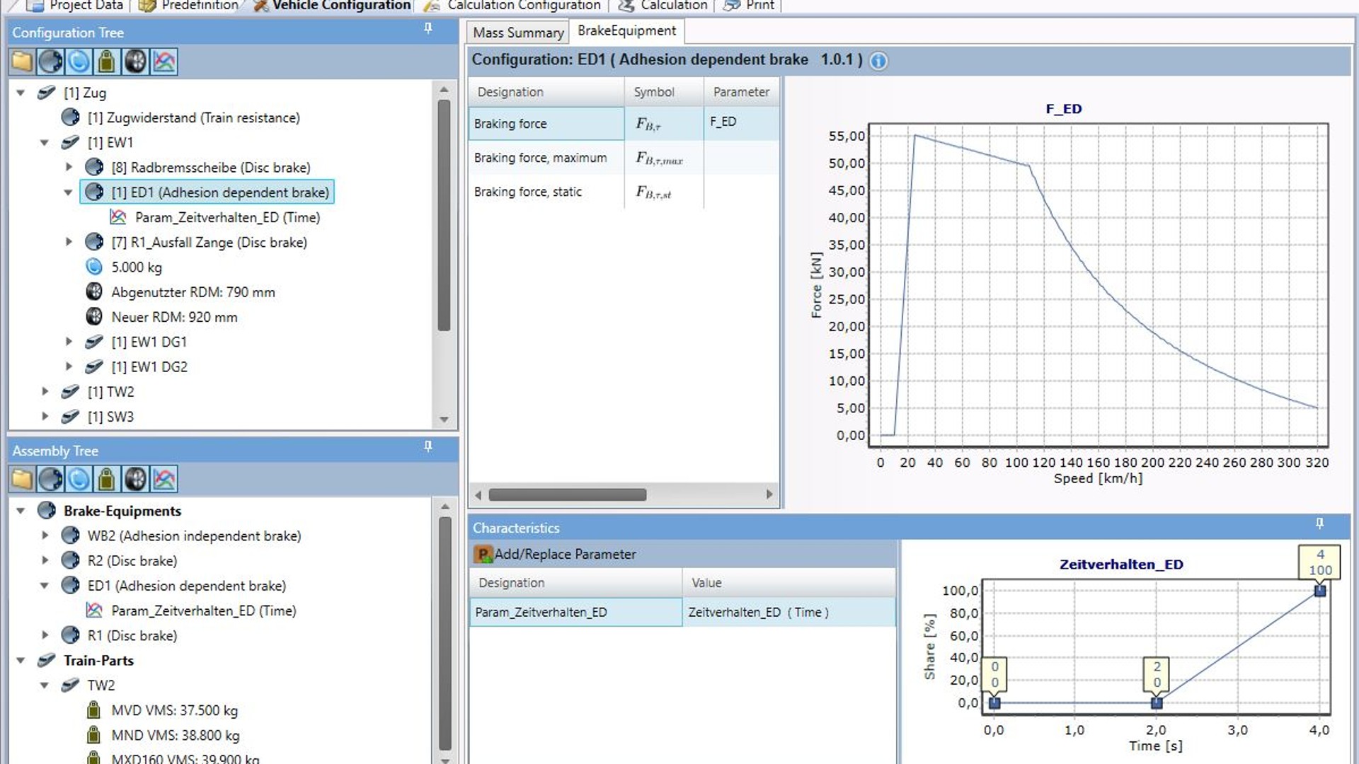 User interface of the brake calculation program TrainBraC