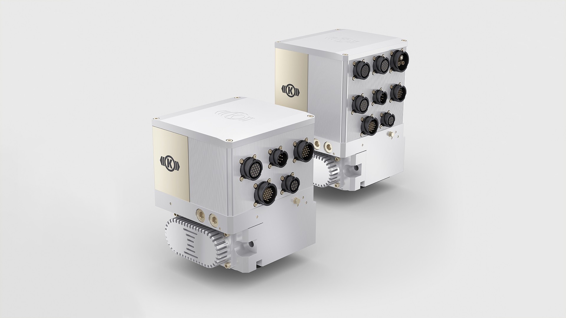 Automotive electronic control units on white background