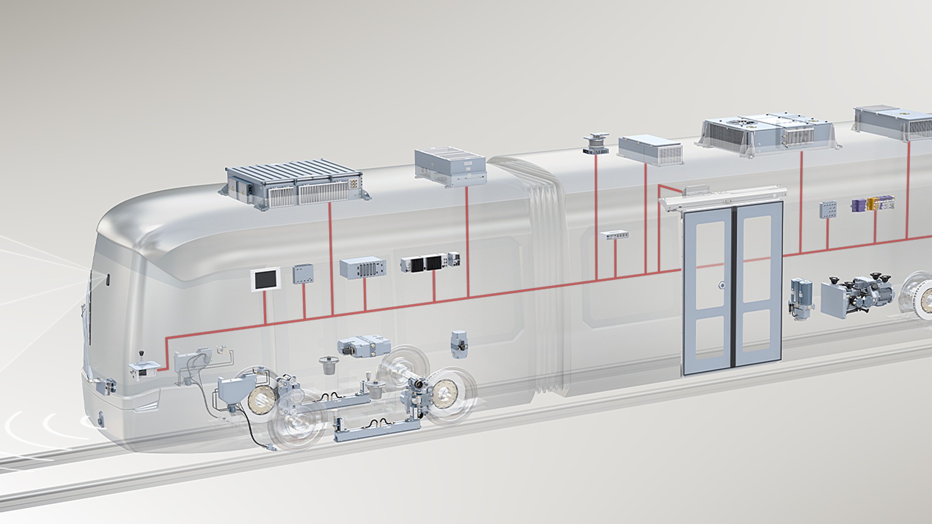 Train cross-section showcasing various technologies