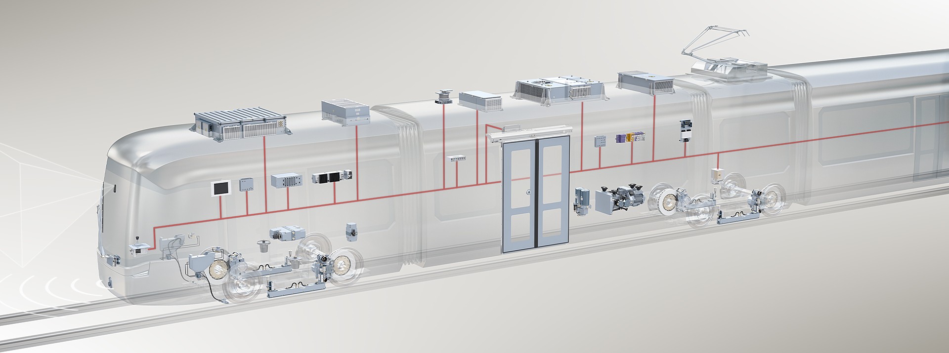 Train cross-section showcasing various technologies