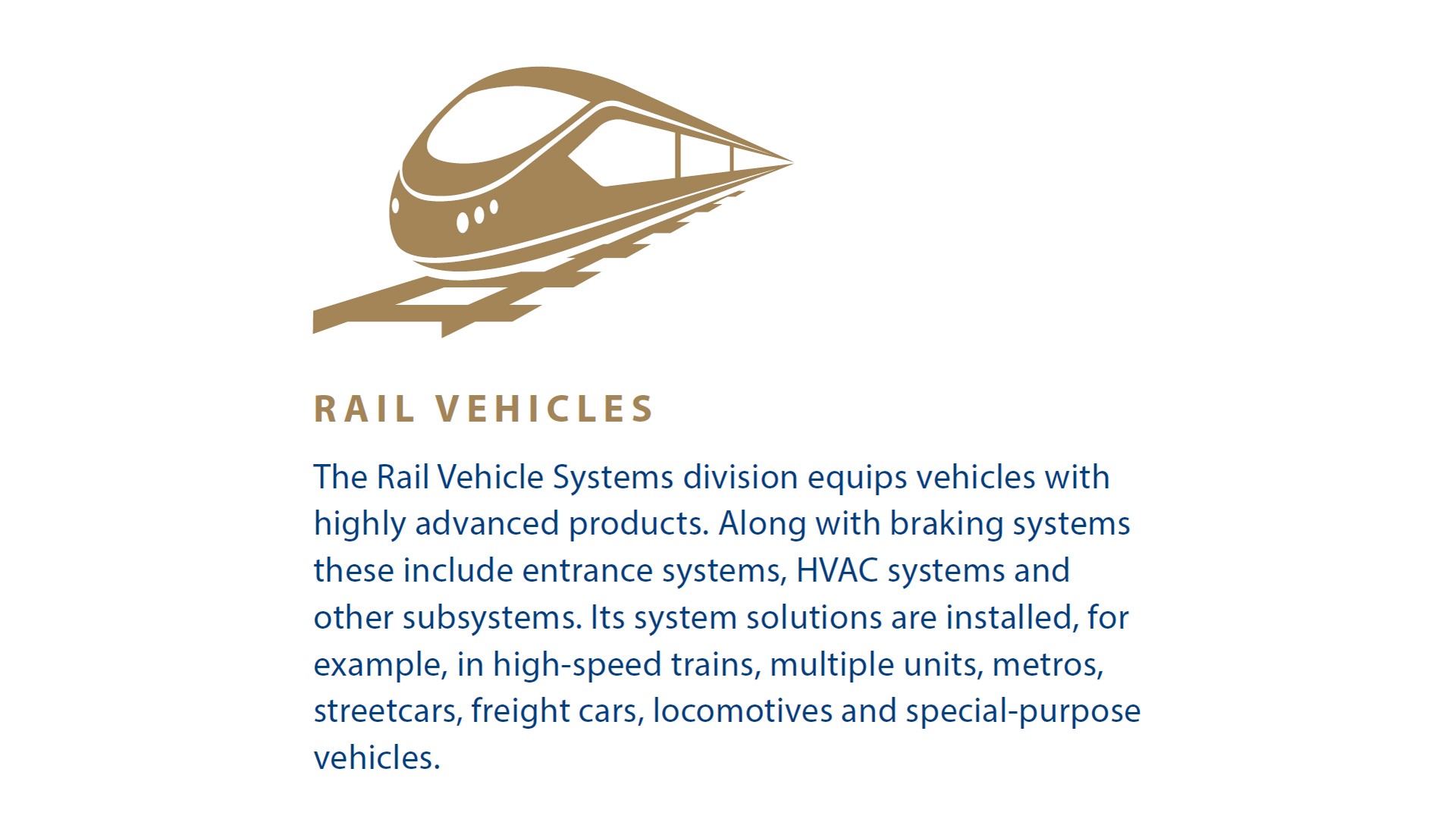 Rail vehicle systems designed for advanced applications.