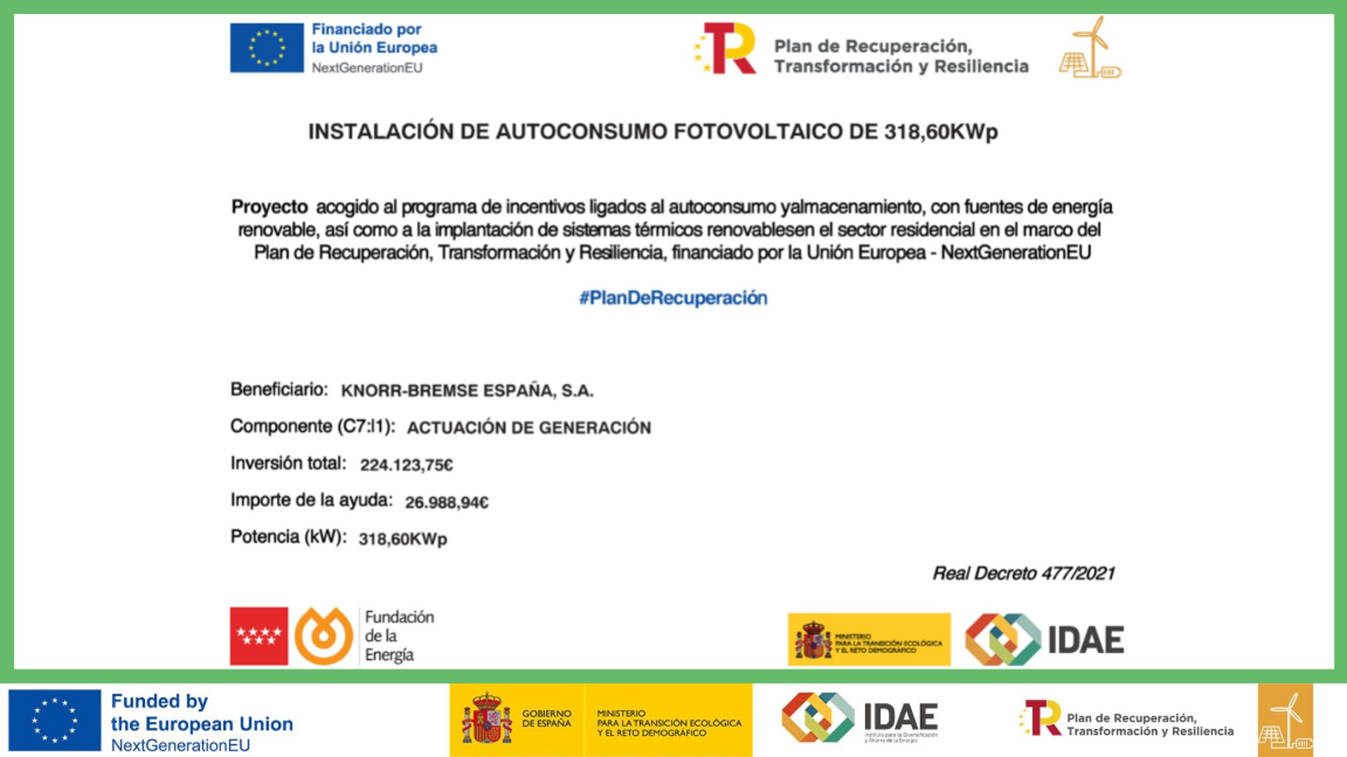 Knorr-Bremse solar energy project funding details document.