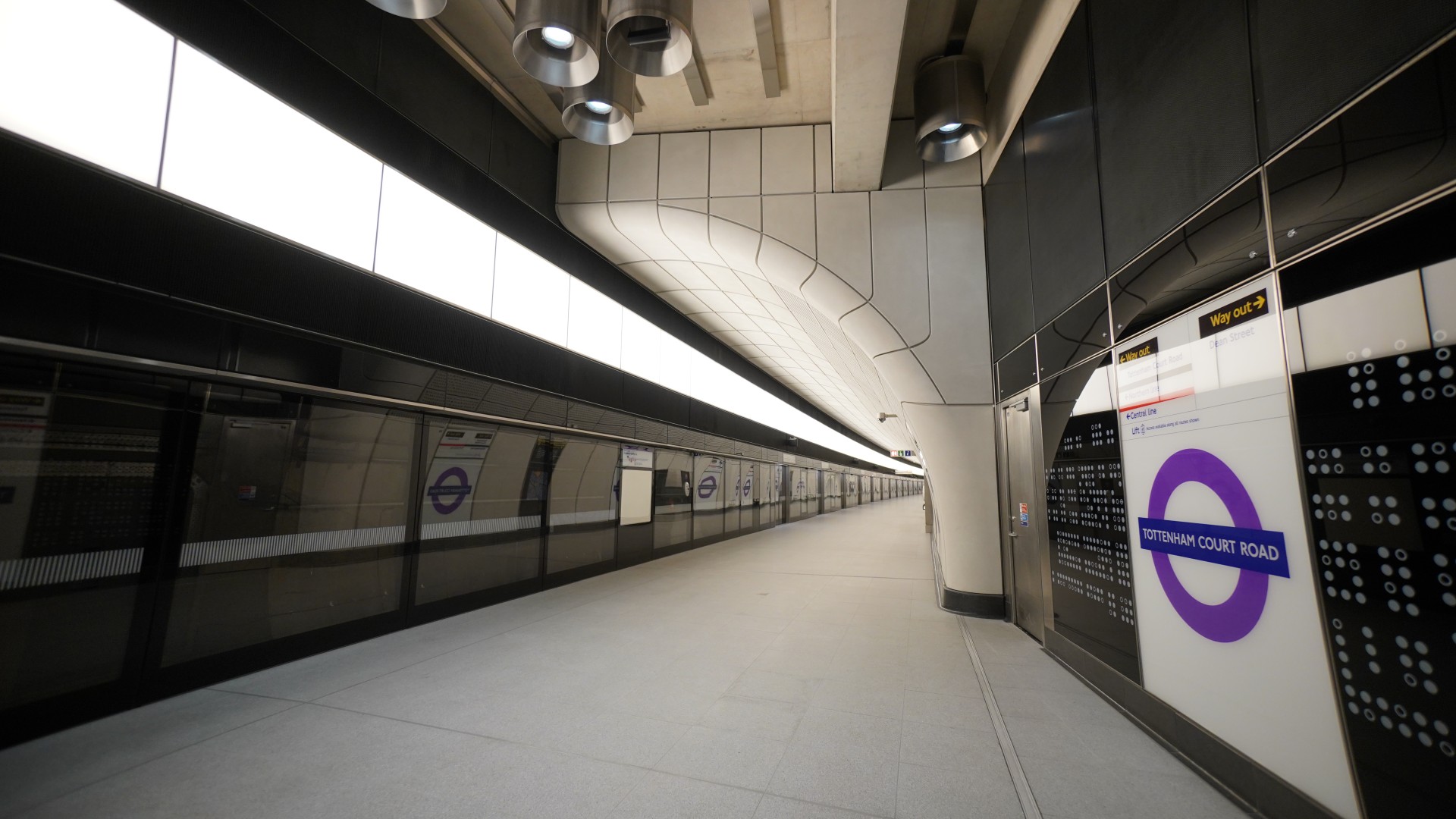 Modern underground train station, Tottenham Court Road.