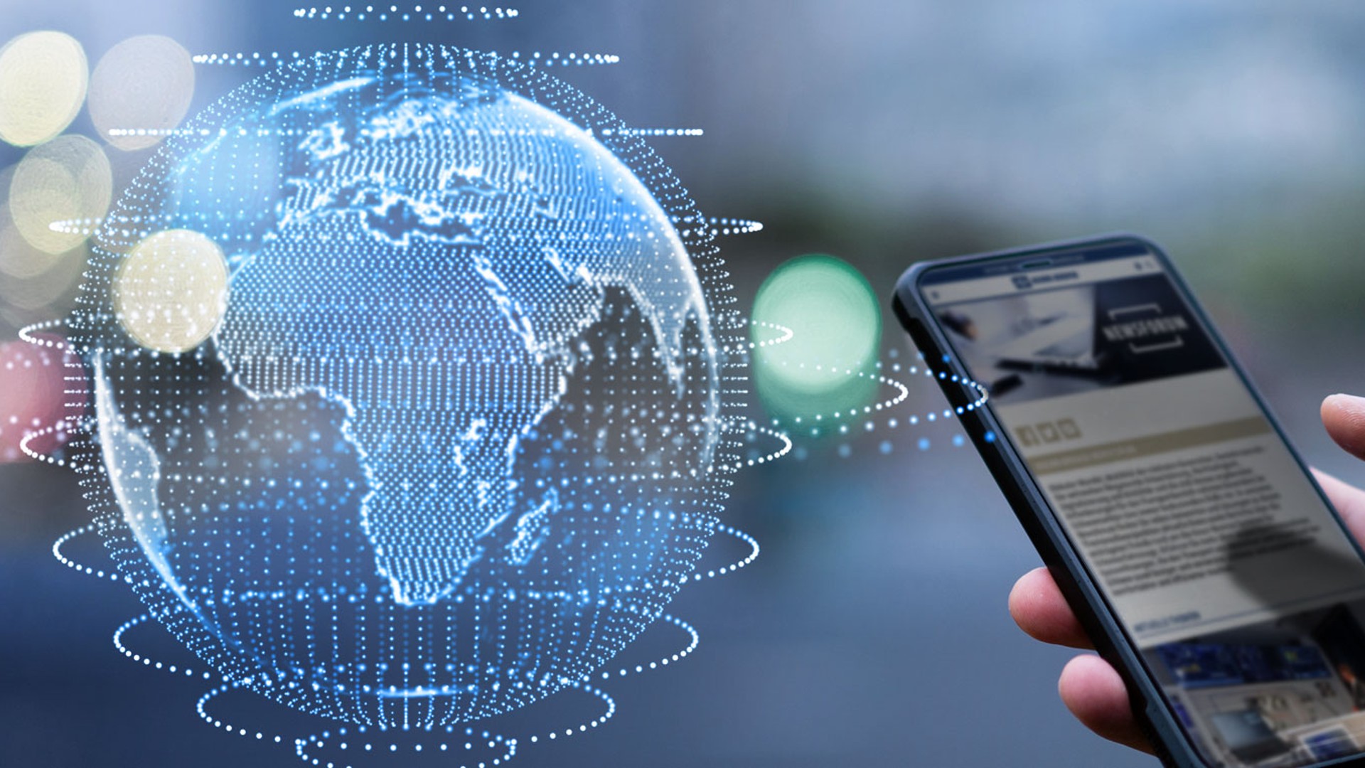 Weltkugel-Visualisierung über Smartphone-Bildschirm.