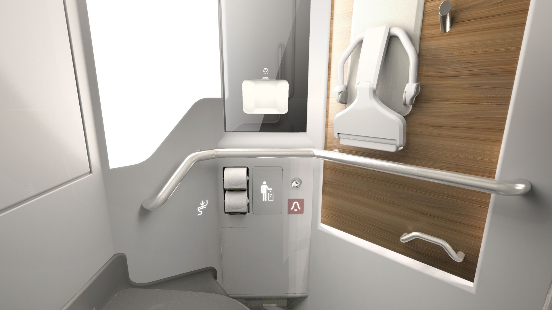 Accessible restroom interior with modern features.