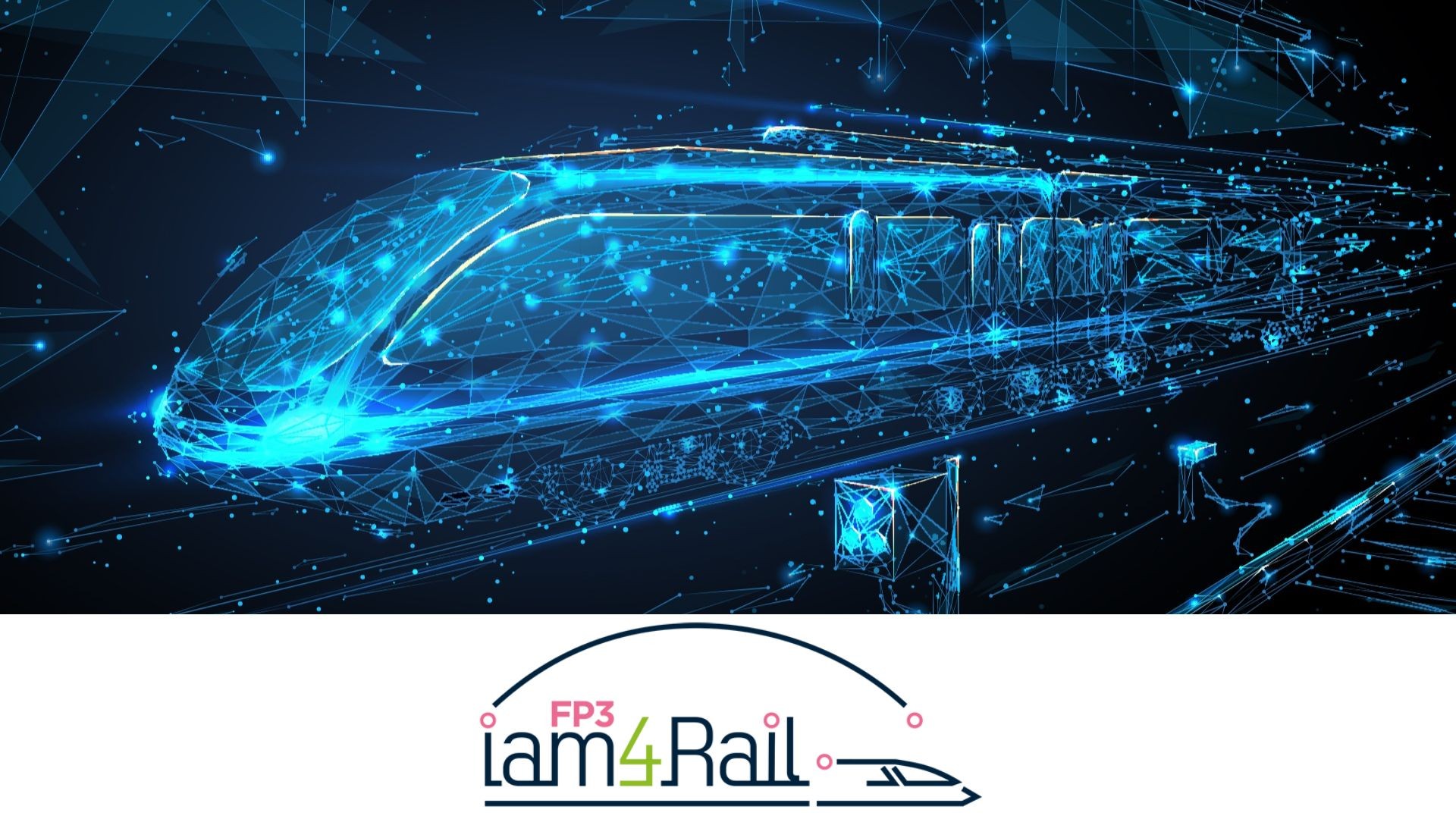 Futuristic digital train model with blue visuals.